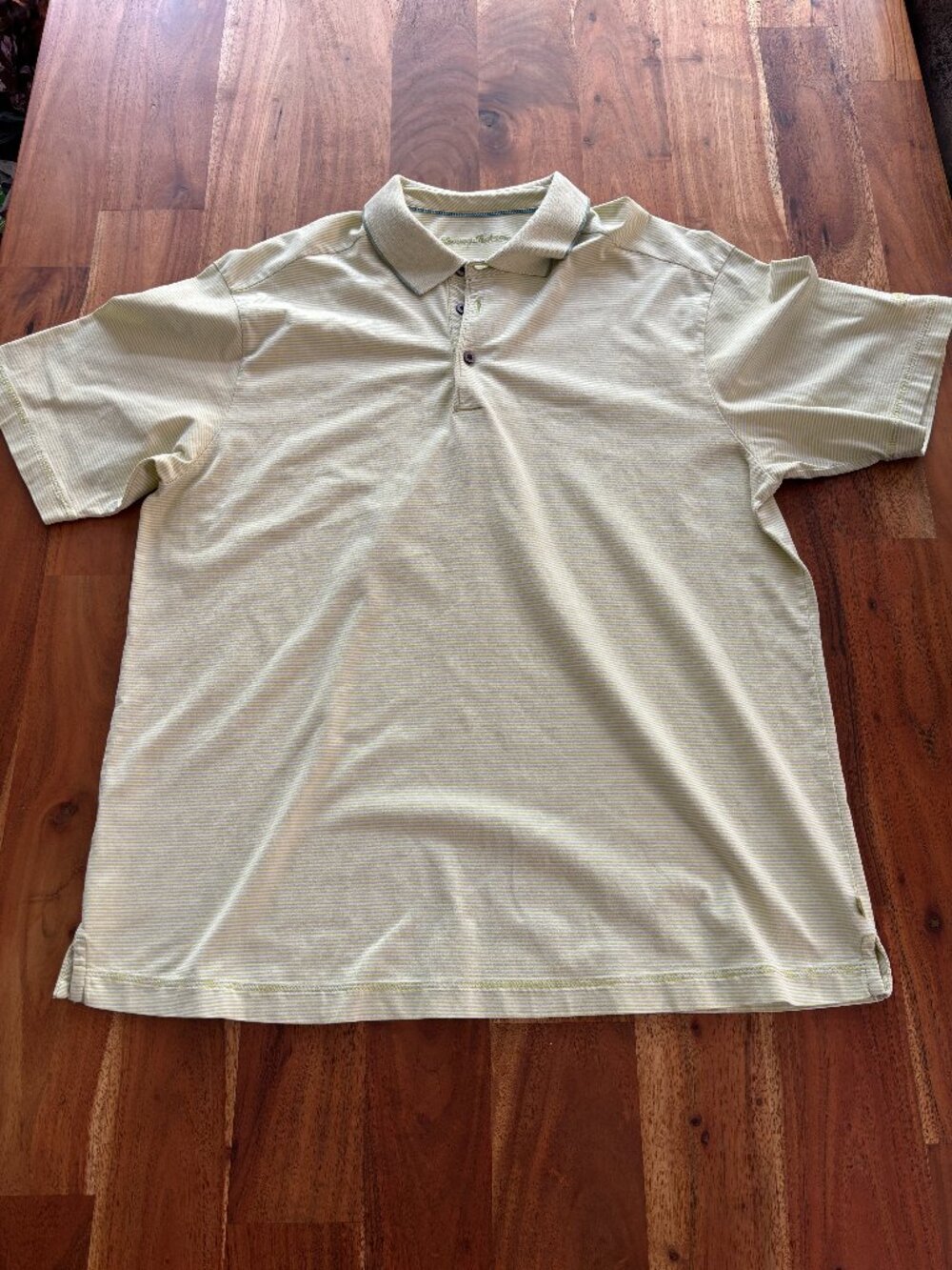 Tommy Bahama Lime Green and Yellow Striped Polo Shirt - XL